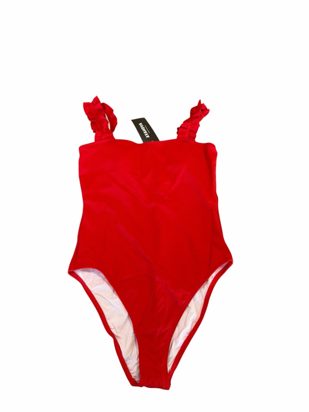 Avanova NEW Women's Red One Piece Ruffled Shoulder Swim Suit Size M #260259